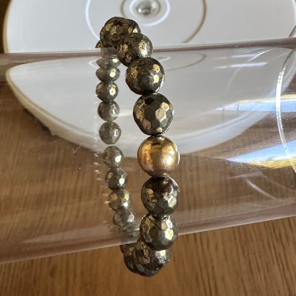 8mm Faceted Pyrite Stretch Bracelet with 14k Gold Filled Spacer - Picture 3 of 7